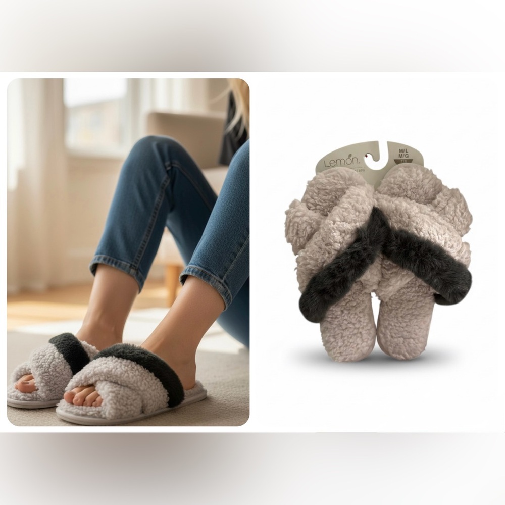 Lemon Faux Fur and Sherpa Slippers